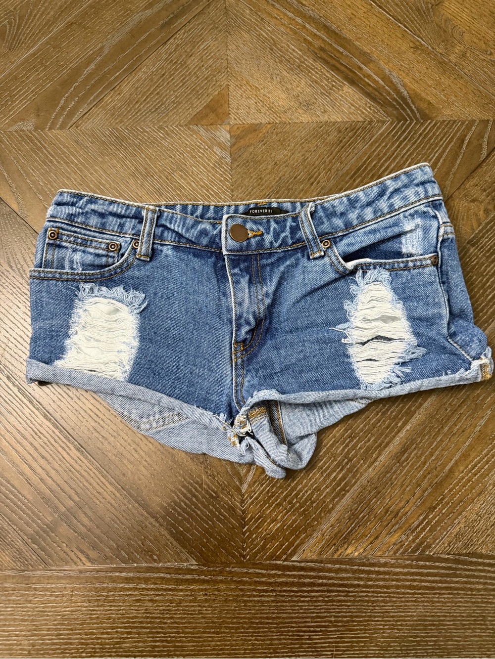 Forever 21 Distressed Blue Denim Jean Shorts
